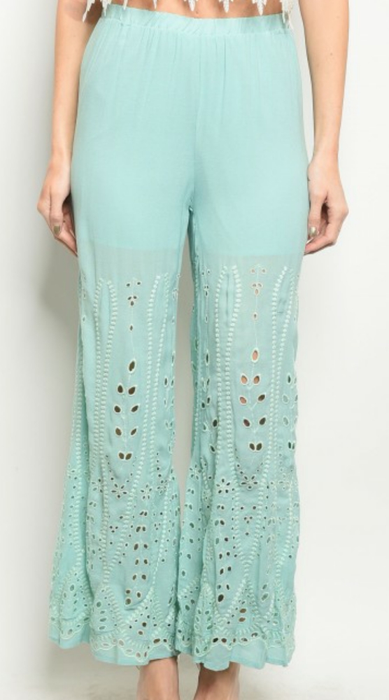 NWT Turquoise Eyelet Wide Leg Beach Pant - Picture 6 of 7